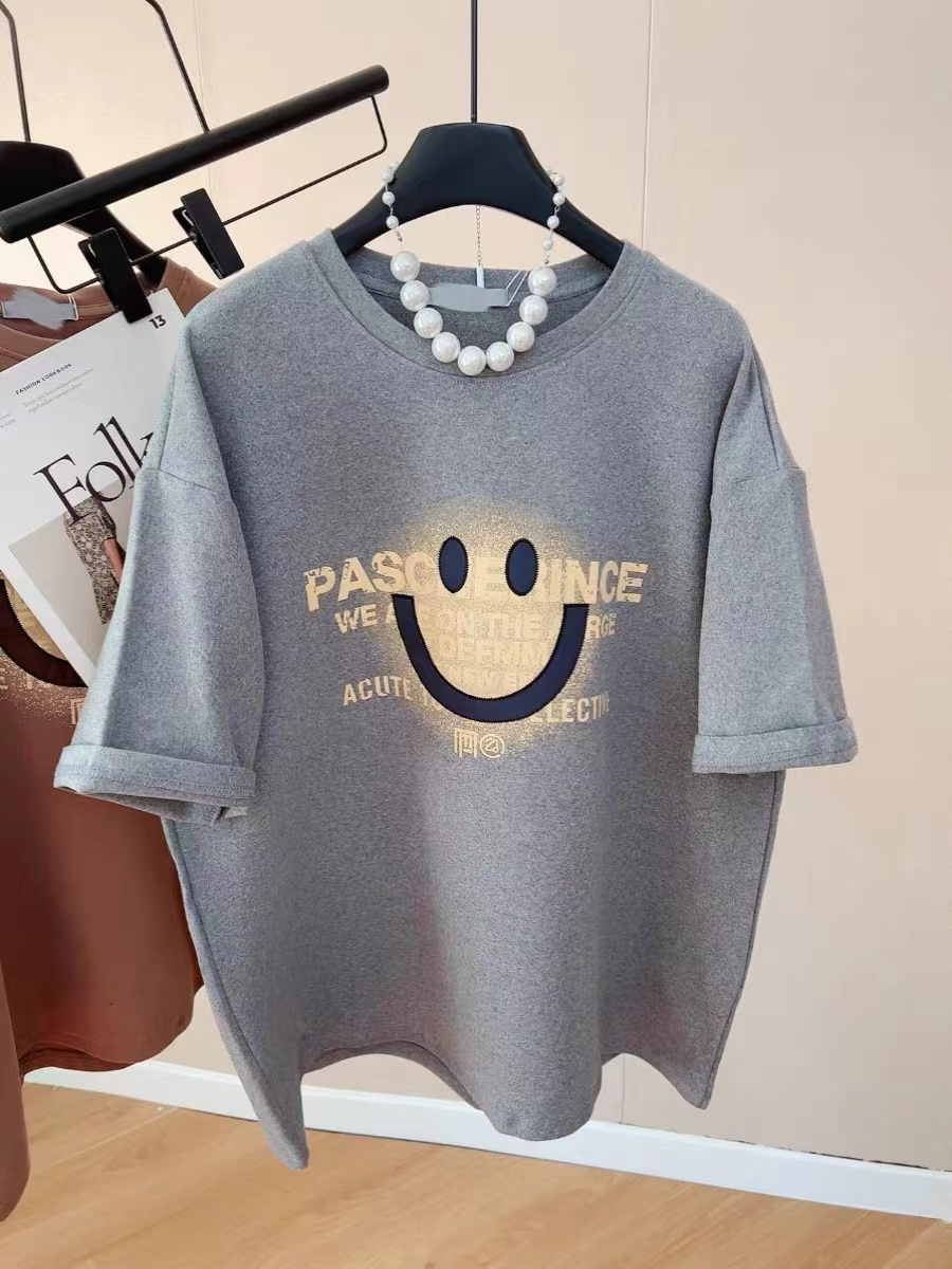 Silk cotton double-sided velvet top 2023 autumn and winter Western style letter bottoming shirt short-sleeved T-shirt women's fashion