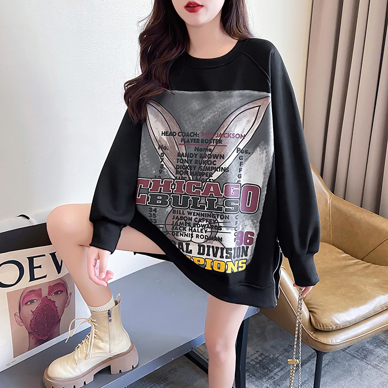 實拍華棉複合真超加絨加厚衛衣女秋冬圓領保暖上衣大碼女裝200斤