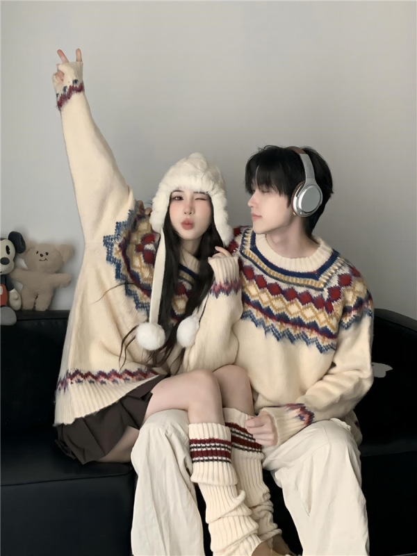 情侶裝秋冬2023新款寬鬆慵懶風聖誕節毛衣超火高級感小眾針織衫潮