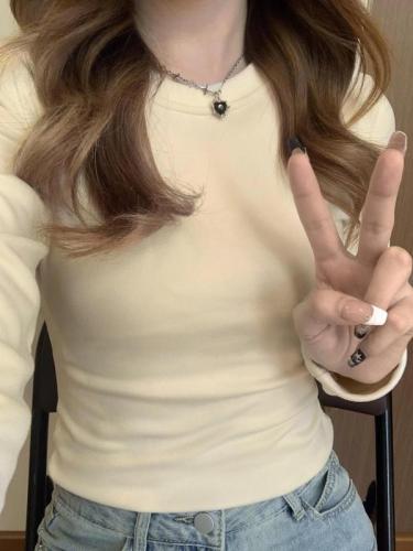 Women's Winter Underwear Crew Neck T-Shirt  New Fleece Bodysuit Slimming Short-Sleeve T-Shirt Top