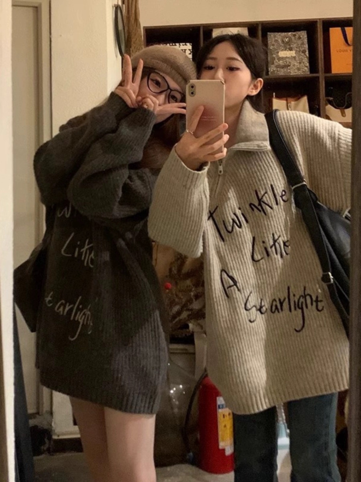 斜拉鏈高領慵懶毛衣女冬新款字母刺繡寬鬆顯瘦設計感百搭針織上衣