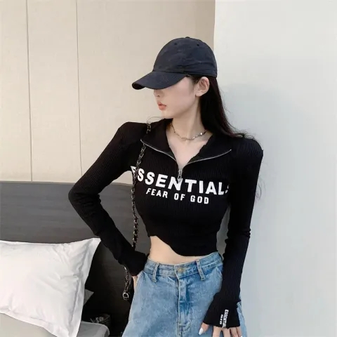 秋季純欲甜酷辣妹拉鏈立領短款上衣女小個子設計感洋氣打底衫T恤