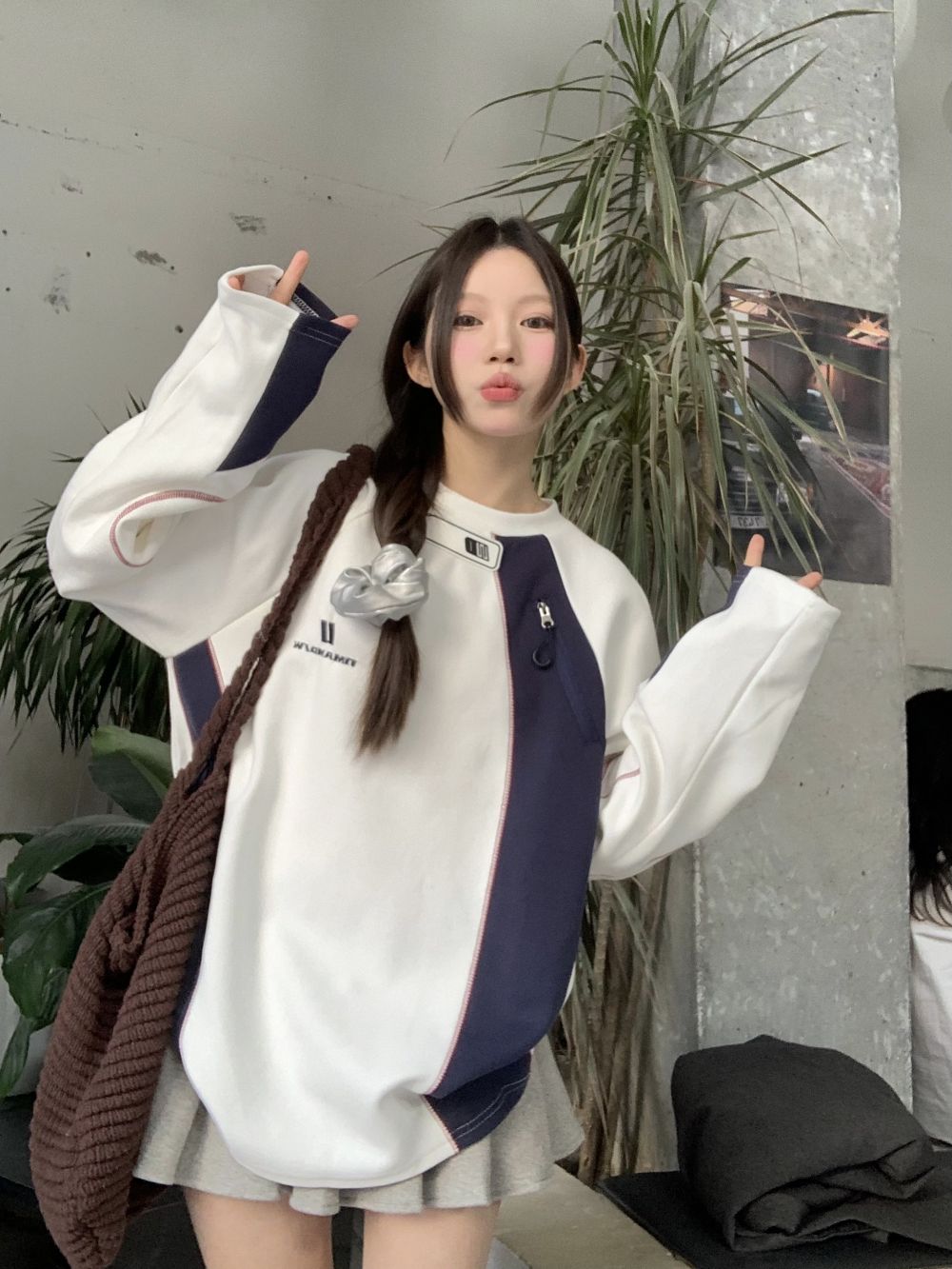 實拍三標齊美式復古不規則拼色衛衣慵懶寬鬆小眾上衣