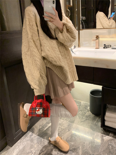 Actual shot ~ Soft and waxy knitted pullover top Korean style loose sweater jacket for women autumn and winter knitted skirt suit