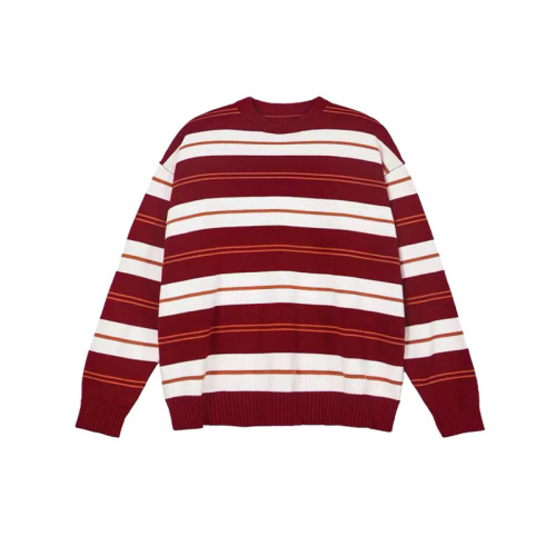 Spring and autumn new style Japanese lazy retro red and white striped design pullover sweater for women loose