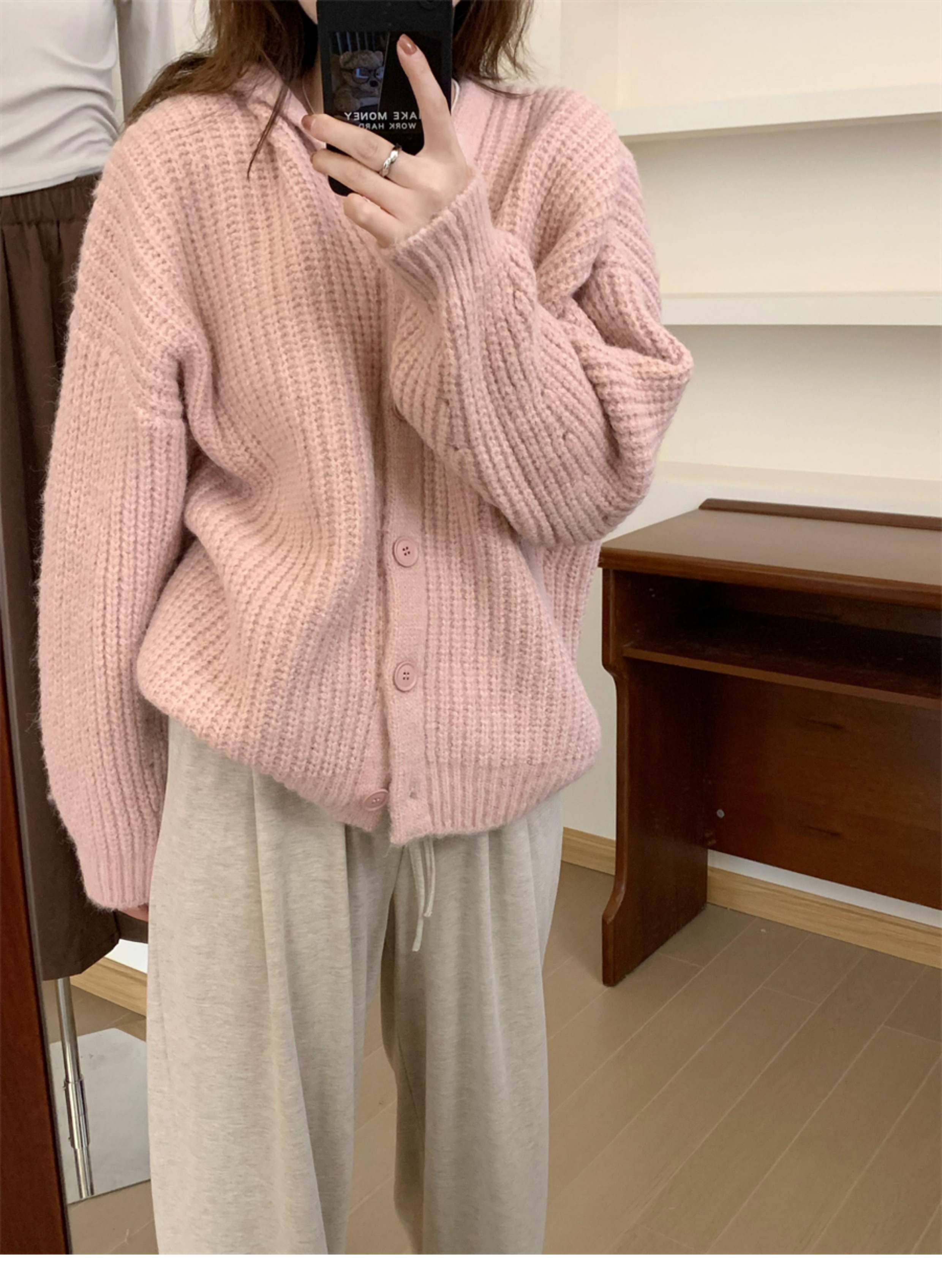 韓版連帽加厚慵懶風毛衣外套開衫女秋冬新款寬鬆外穿大帽子針織衫