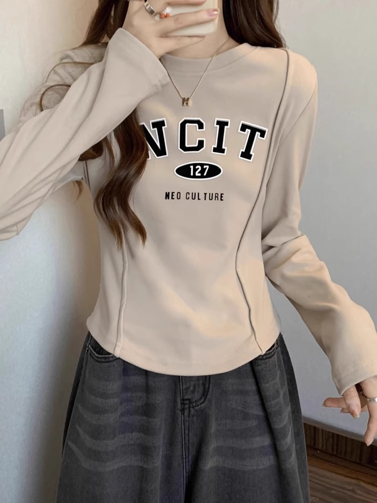 280g threaded German velvet 2023 spring and autumn new Korean style long-sleeved T-shirt women's design