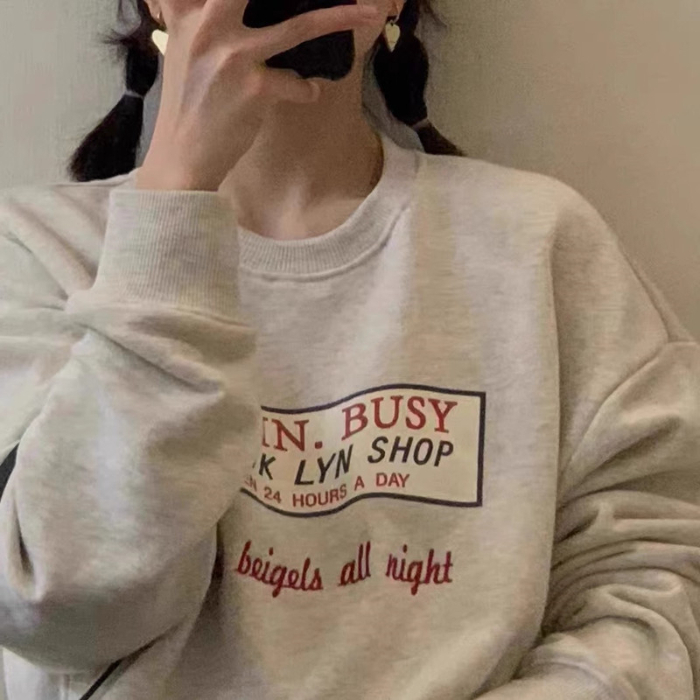 Chinese cotton composite thin 310g/plus velvet 410g autumn and winter sweatshirt for women with print