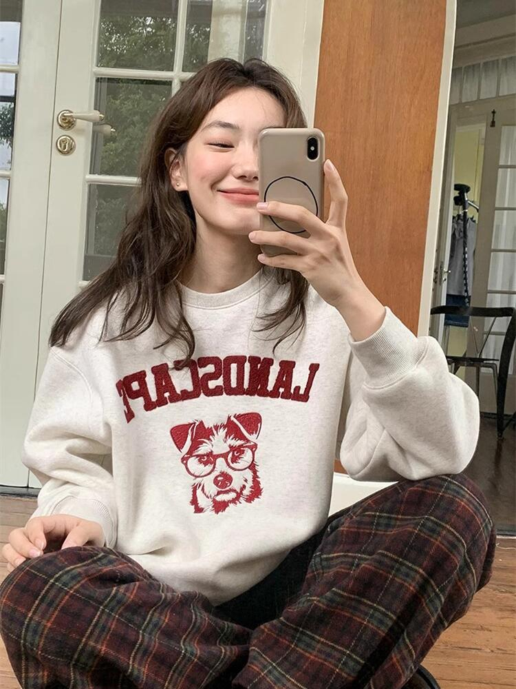 Chinese cotton composite thin 310g/plus velvet 410g autumn and winter sweatshirt for women with print