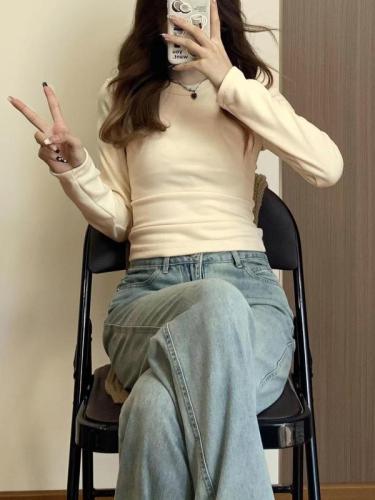 Women's Winter Underwear Crew Neck T-Shirt  New Fleece Bodysuit Slimming Short-Sleeve T-Shirt Top