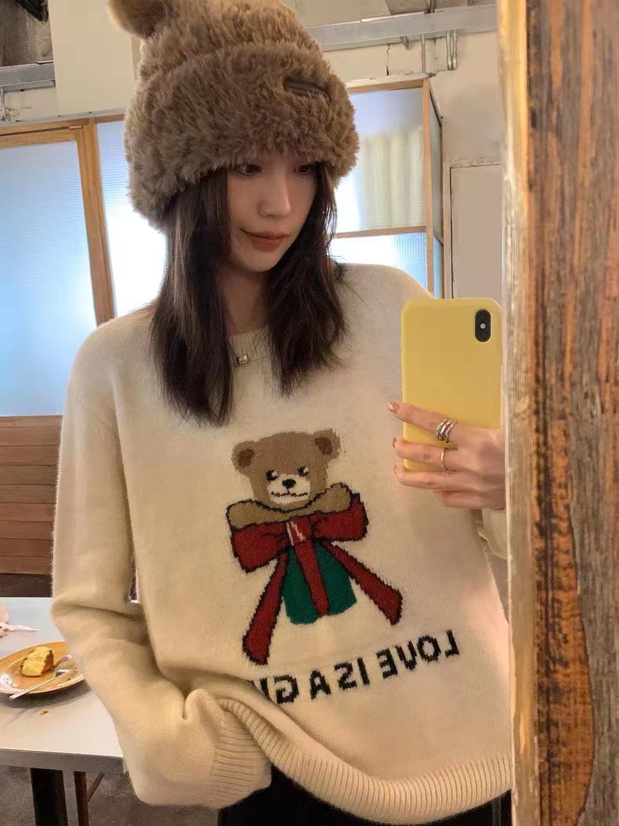 春秋卡通動物套頭圓領韓版百搭休閒H型衛衣/絨衫毛衣女