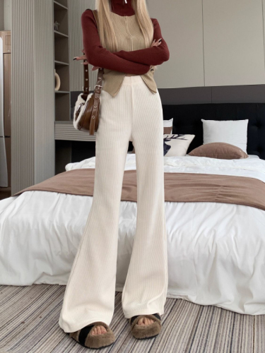 Corduroy drape suit micro-flared trousers for women autumn and winter 2023 new retro high-waist slim casual trousers ins