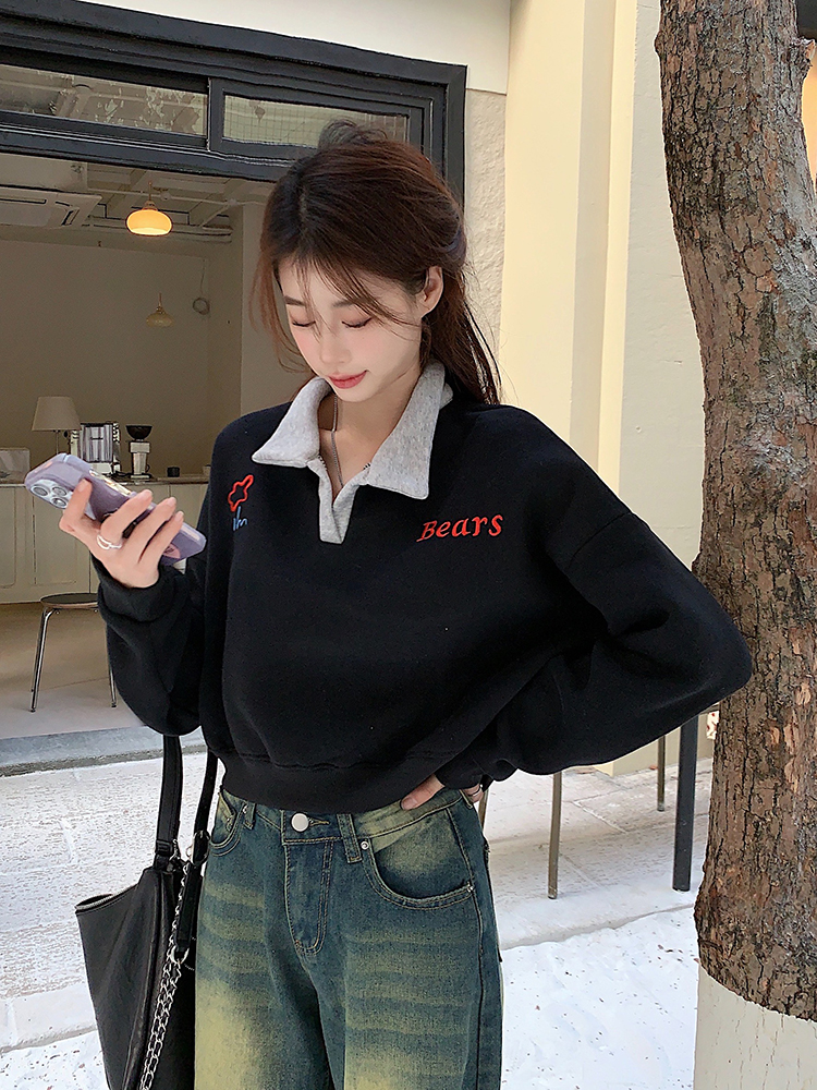 本店原創~實拍~polo領加絨加厚衛衣女潮