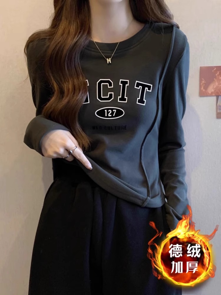 280g threaded German velvet 2023 spring and autumn new Korean style long-sleeved T-shirt women's design
