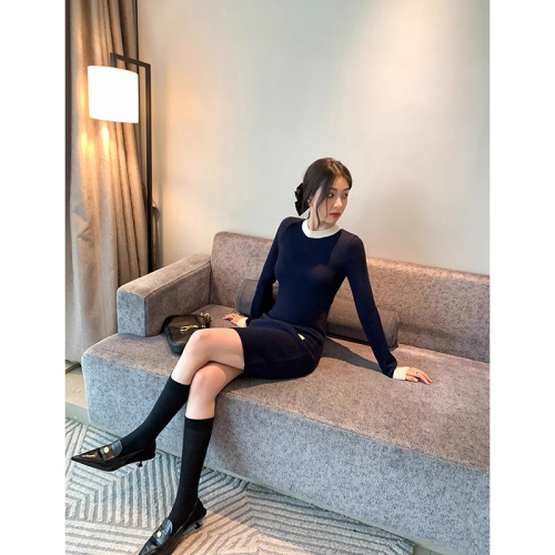 Tmall quality dress women's round neck  autumn and winter new style hip-hugging small fragrance style slim bottoming sweater