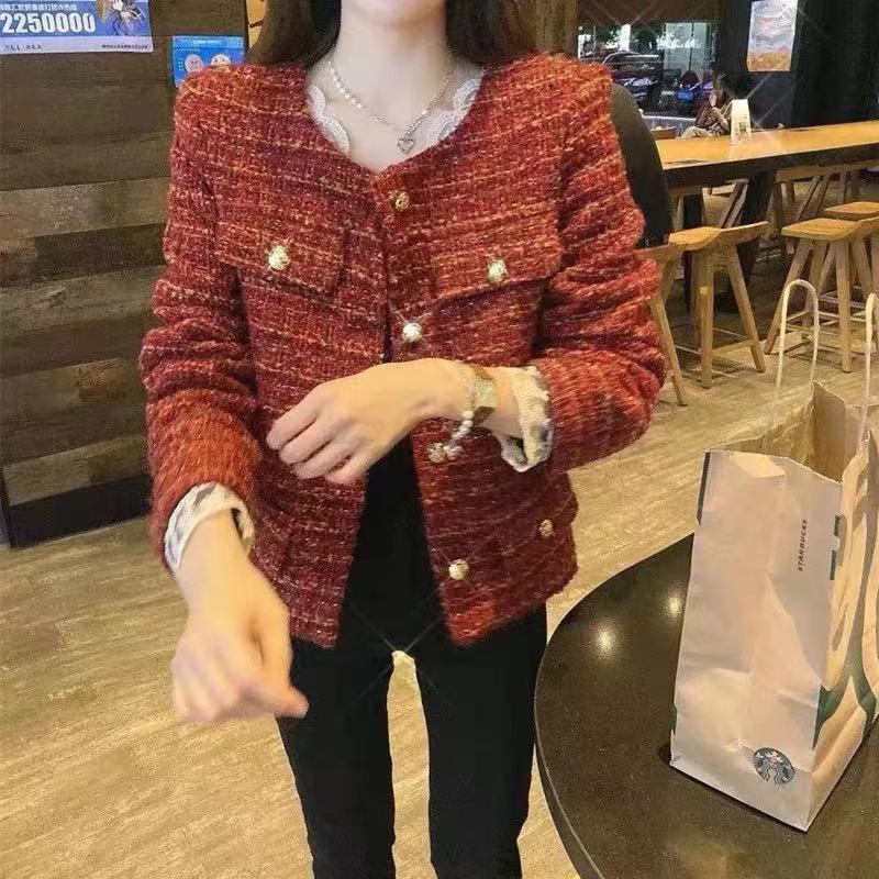 2023 new spring and autumn light and mature style, slim and versatile golden tweed French style jacket