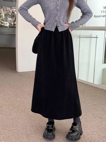 Retro Thickened Corduroy Skirt Women's Autumn New 2023 High Waist Slim Versatile Mid-Length A-Line Skirt