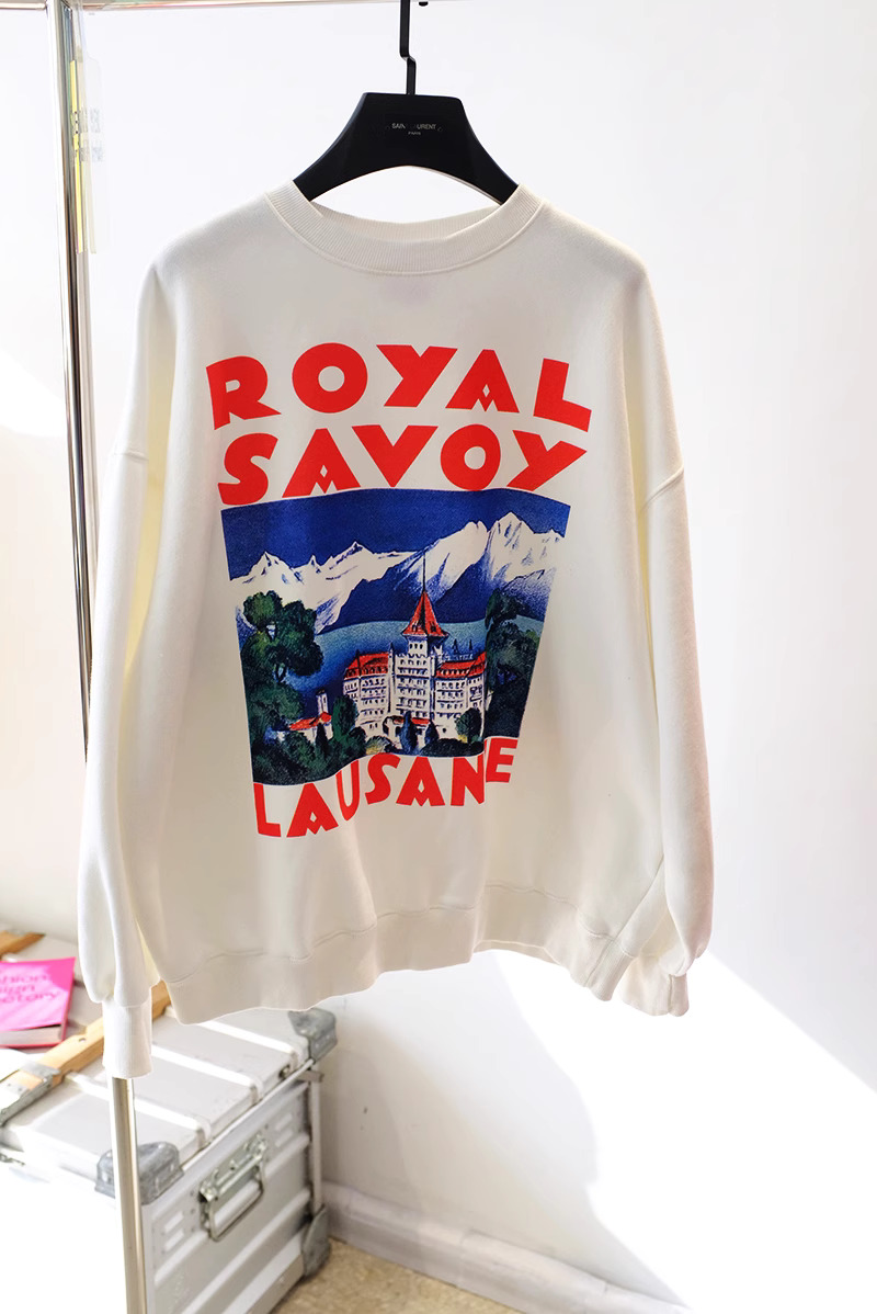 Korea Dongdaemun 2023 autumn and winter new style cartoon scenery age-reducing versatile plus velvet loose large size pullover sweatshirt for women