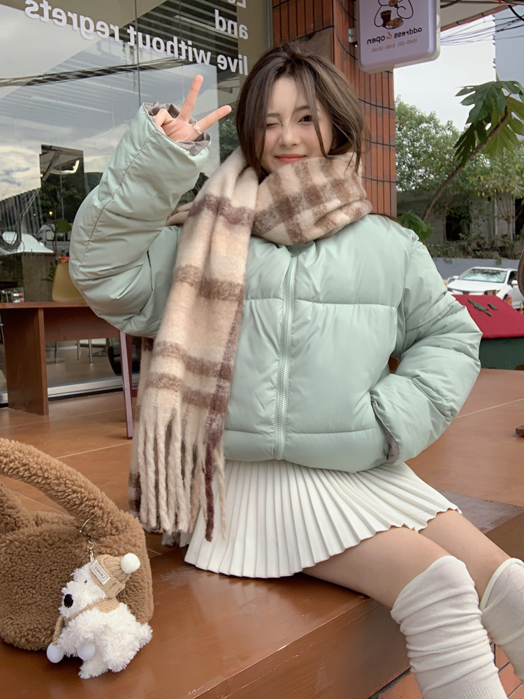 Actual shot of loose stand-up collar cotton coat, versatile warm bread coat
