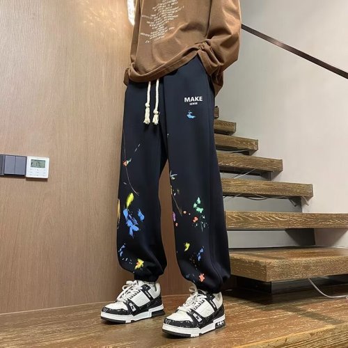 Sports sweatpants for men and women in autumn and winter splash graffiti loose trendy casual trousers American trendy brand leggings trousers trendy