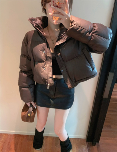 Actual shot ~ no-wash pu leather down jacket short  winter new style thickened stand-up collar bread jacket for small people