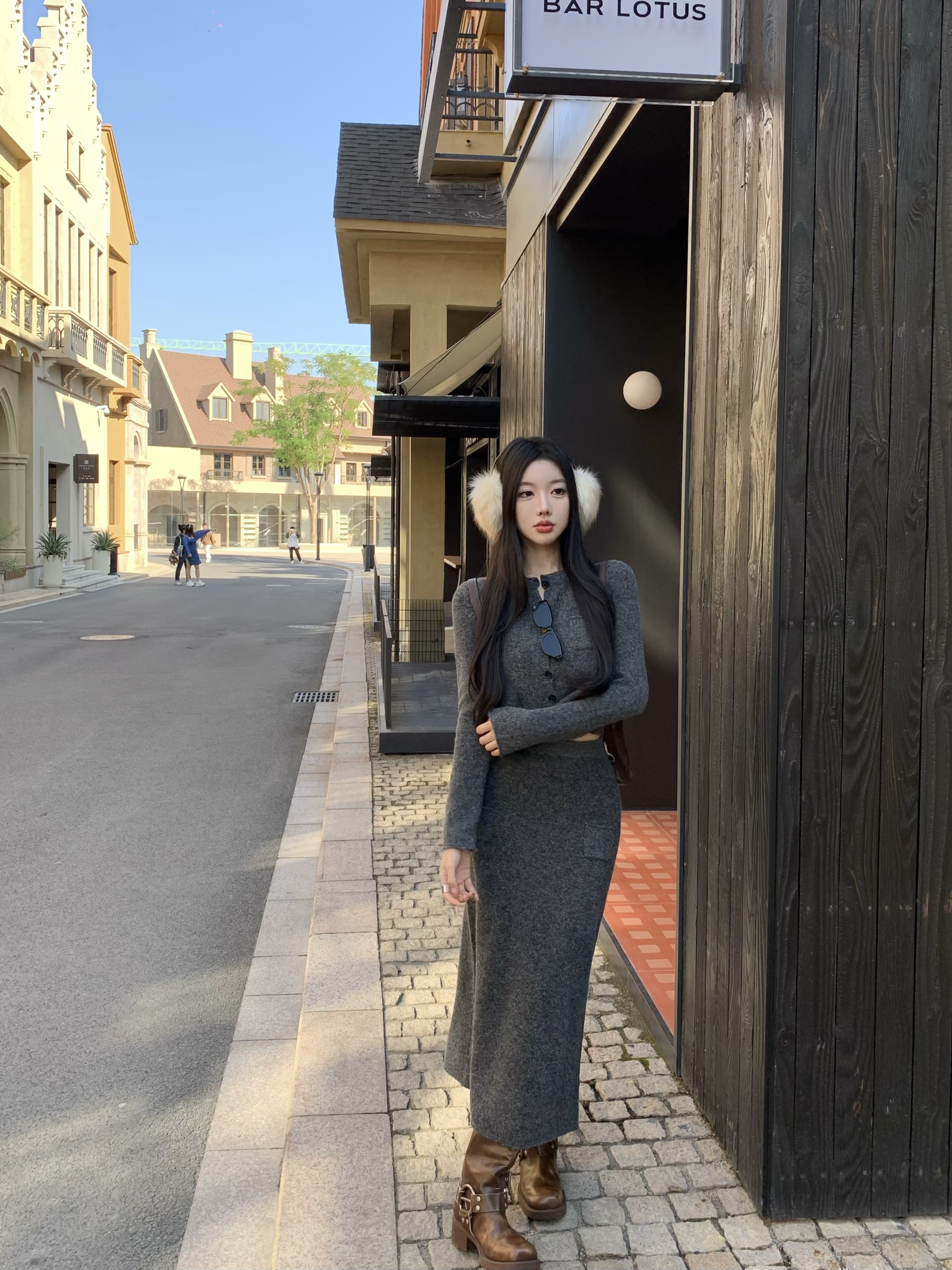 實拍 針織開衫短外套女高腰半身裙miu系套裝兩件套顯瘦