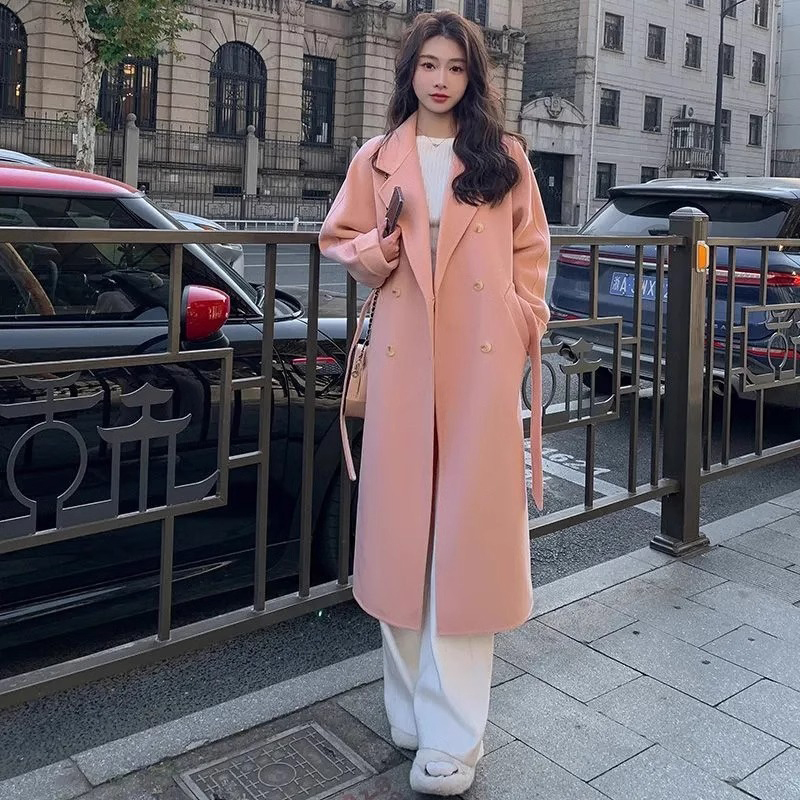 Blue woolen coat 2023 new women's windbreaker mid-length small autumn and winter thickened coat high-end and good-looking