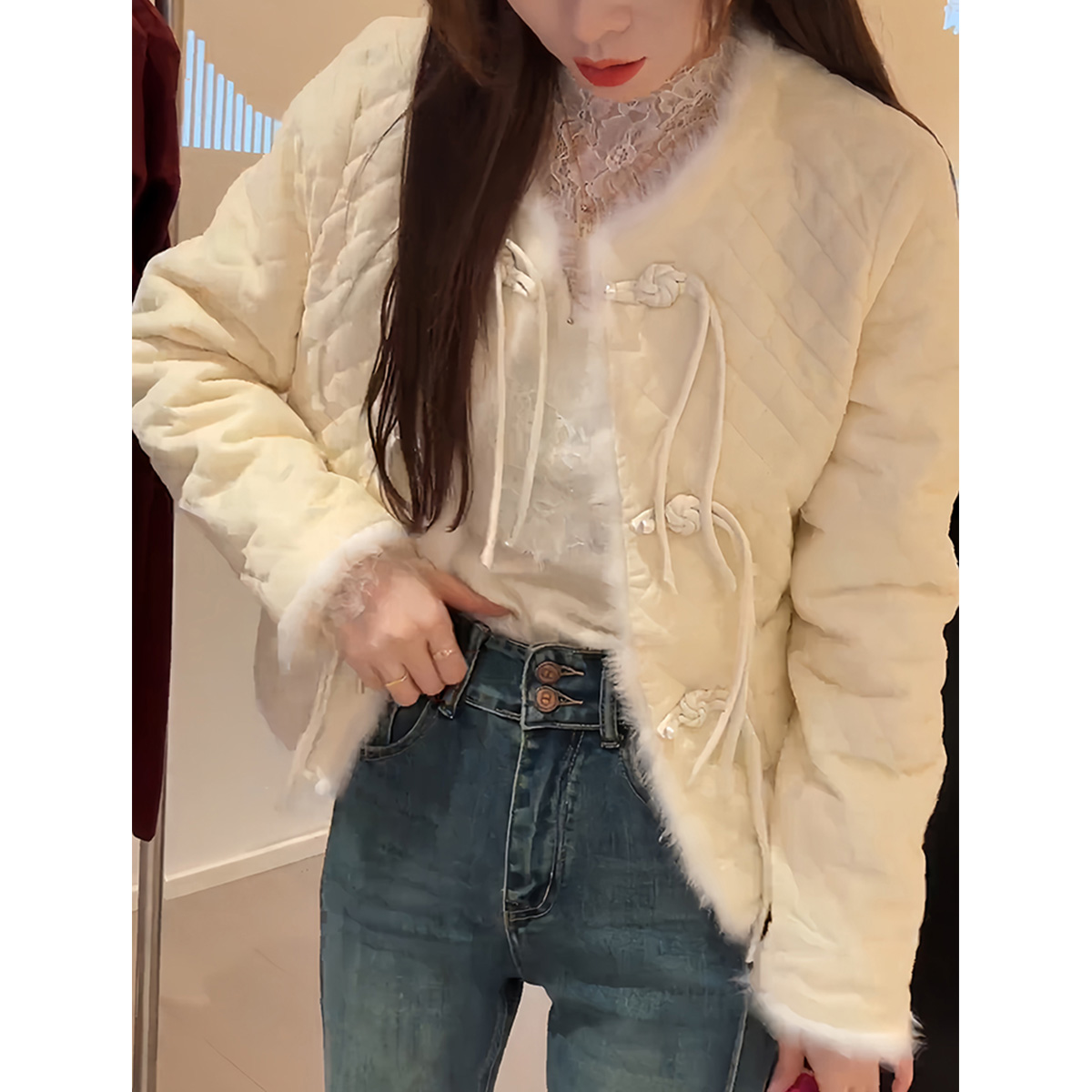 Quality Inspection Officer Picture New Chinese Style Disk Button Cotton Clothes Women's Autumn and Winter 2023 Winter New Fashionable Temperament Cotton Jackets