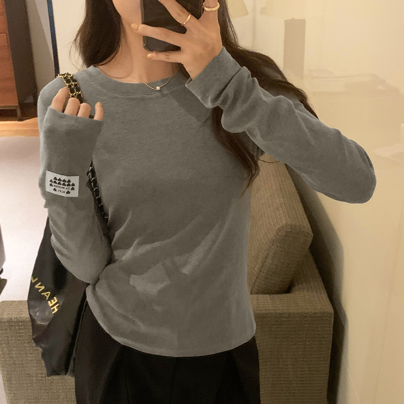 實拍圖基礎款正肩彈力正肩長袖T恤女2023秋季新款內搭上衣
