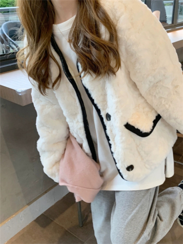 Rabbit fur coat for women winter short loose fur all-in-one furry eco-friendly sherpa coat