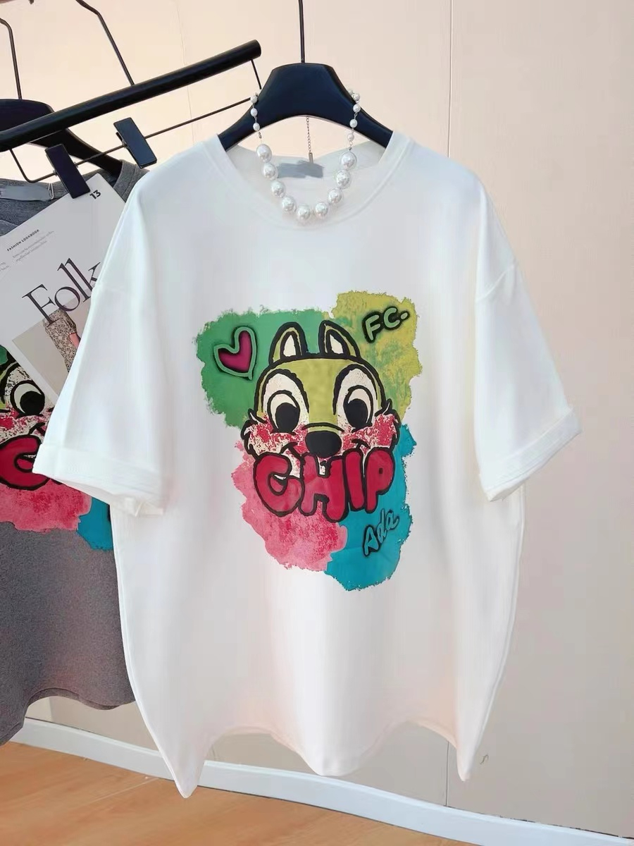 Silk cotton double-sided velvet style loose white short-sleeved T-shirt for women in autumn and winter thickened brushed half-sleeve letters/numbers