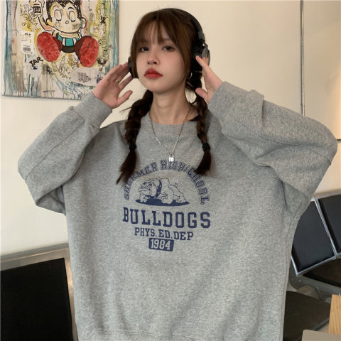 Harajuku BF thickened velvet pullover round neck sweatshirt for female students salt loose top autumn and winter coat lazy style