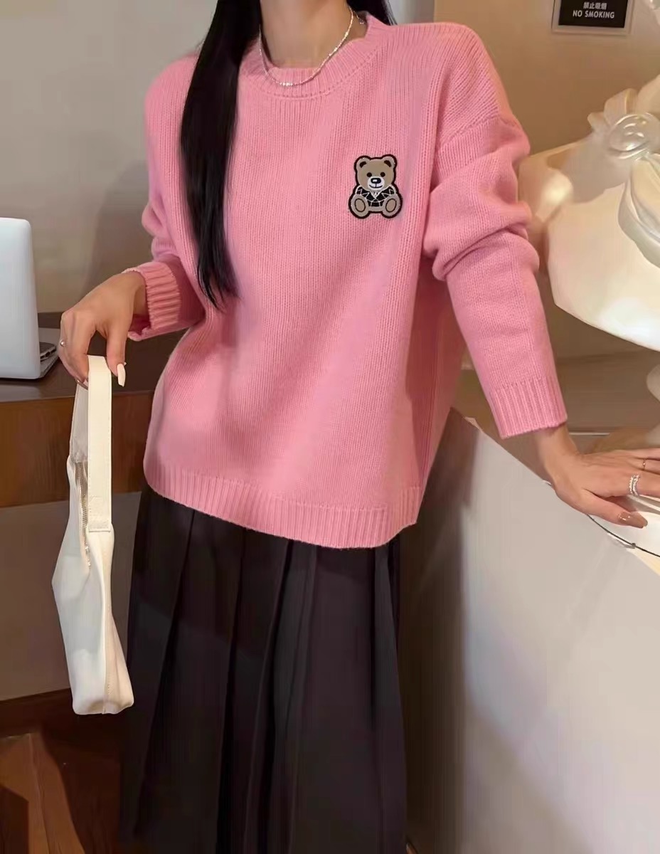 2023 New Autumn and Winter Korean Style Lazy Niche Embroidery Casual Loose Slim Versatile Slim Wool Sweater for Women