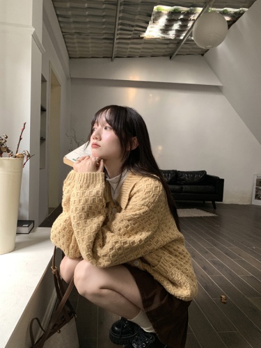 hollyii Korean gentle style lapel soft waxy sweater for women 2024 autumn new loose pocket knitted cardigan