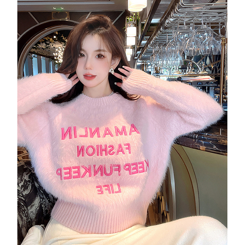 品質 秋冬季新款粉色貂絨寬鬆慵懶風軟糯毛衣外套女獨特别致
