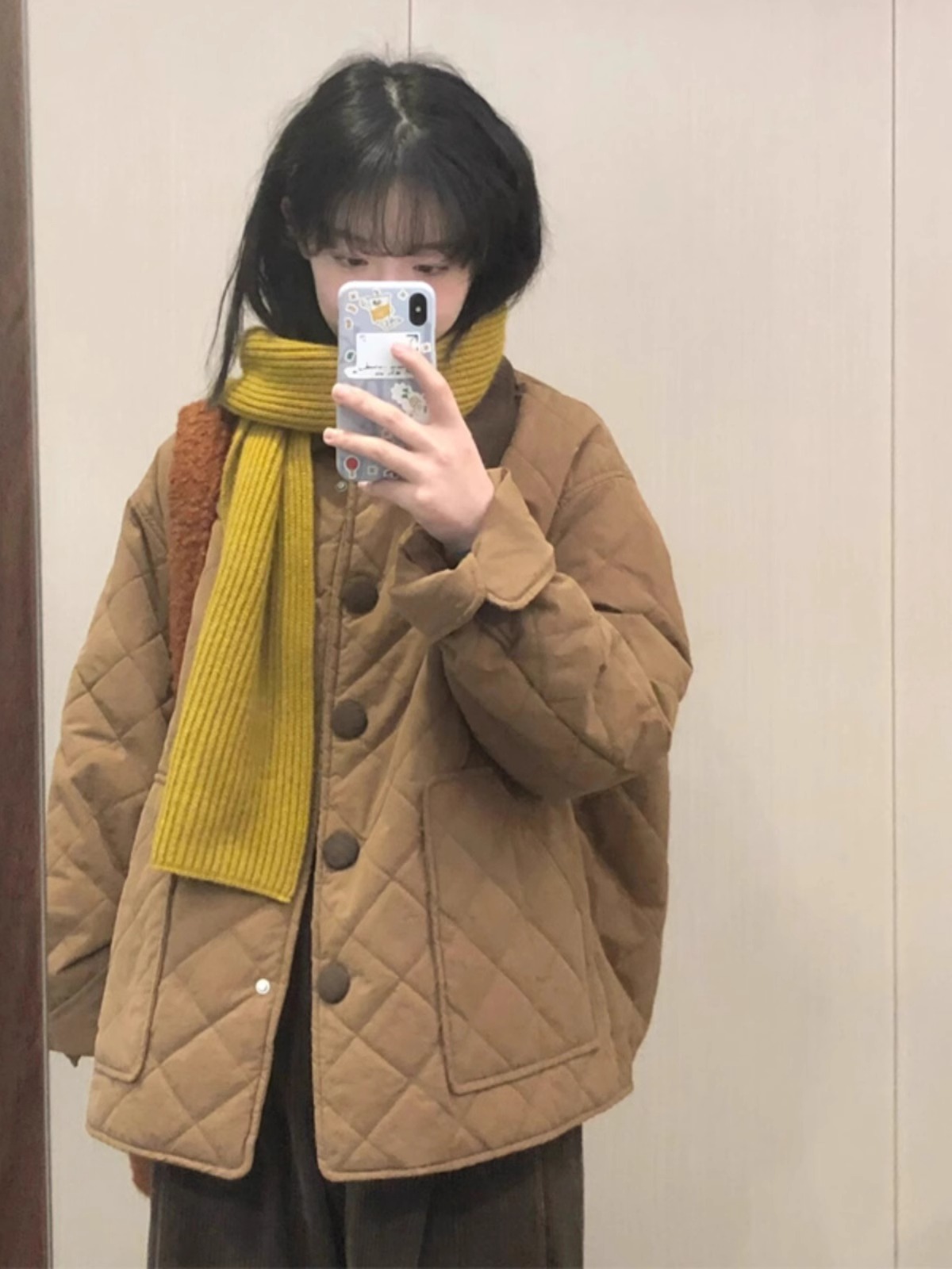Short rhombus cotton jacket for women, 2023 autumn and winter new style, Korean style, high-end style for small people