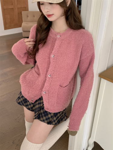 Actual shot of new winter Korean style lazy retro all-match loose cardigan sweater long-sleeved jacket for women