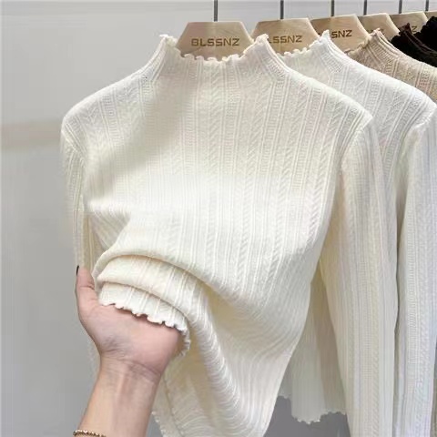 Half turtleneck slimming knitted sweater for women in early autumn, new style top, fashionable inner layer, style fungus hem sweater bottoming shirt