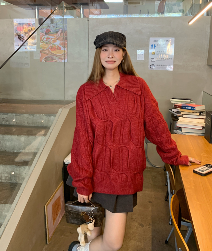 實拍！慵懶風不規則紋理設計感寬鬆休閒毛衣小眾氣質針織上衣女