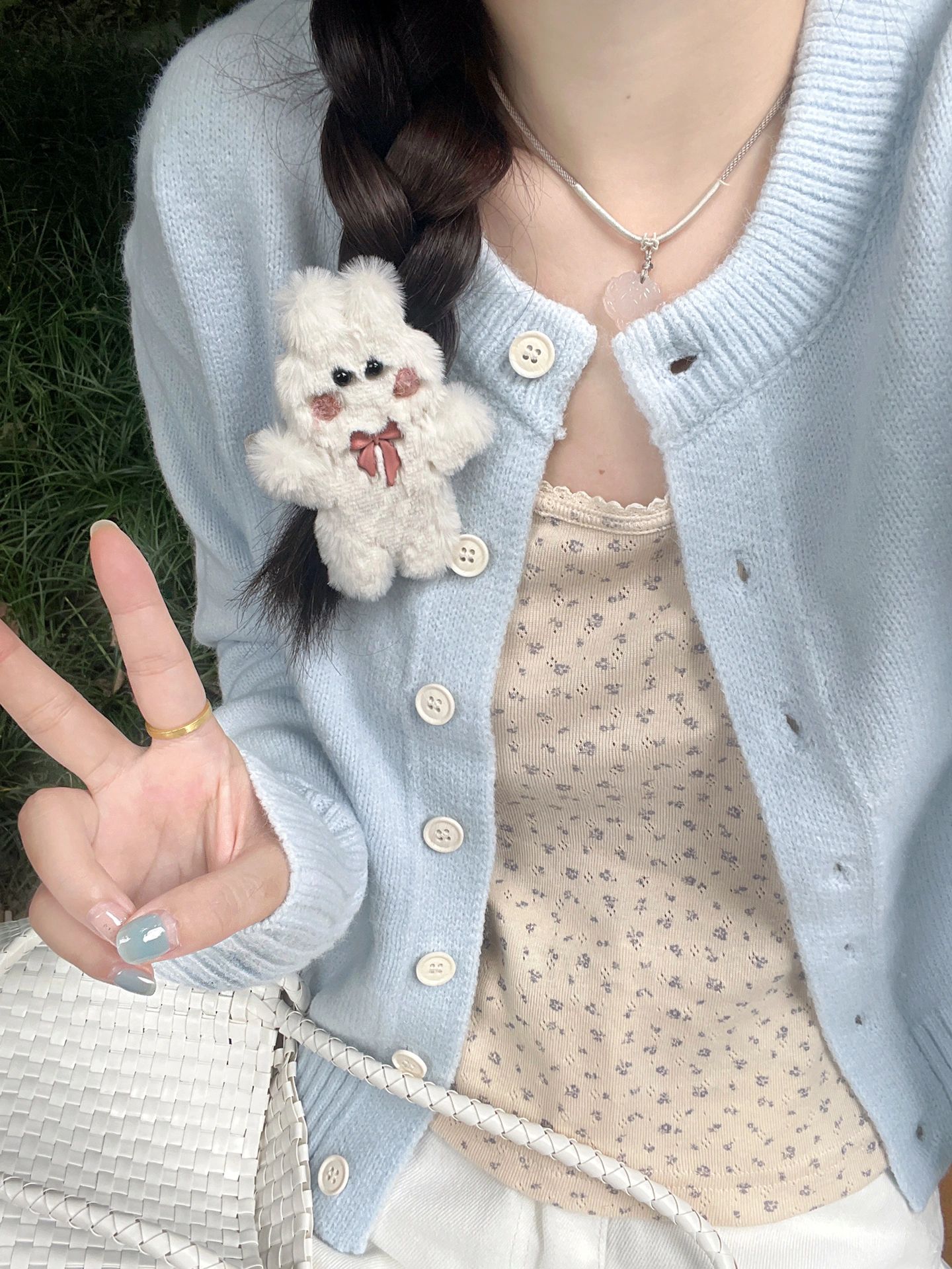 藍色開衫毛衣外套女2023秋季新款溫柔風簡約針織衫高級感軟糯上衣