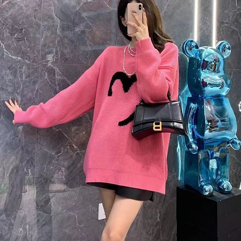 愛心套頭毛衣女內搭打底2023秋冬裝韓版慵懶風寬鬆針織衫上衣