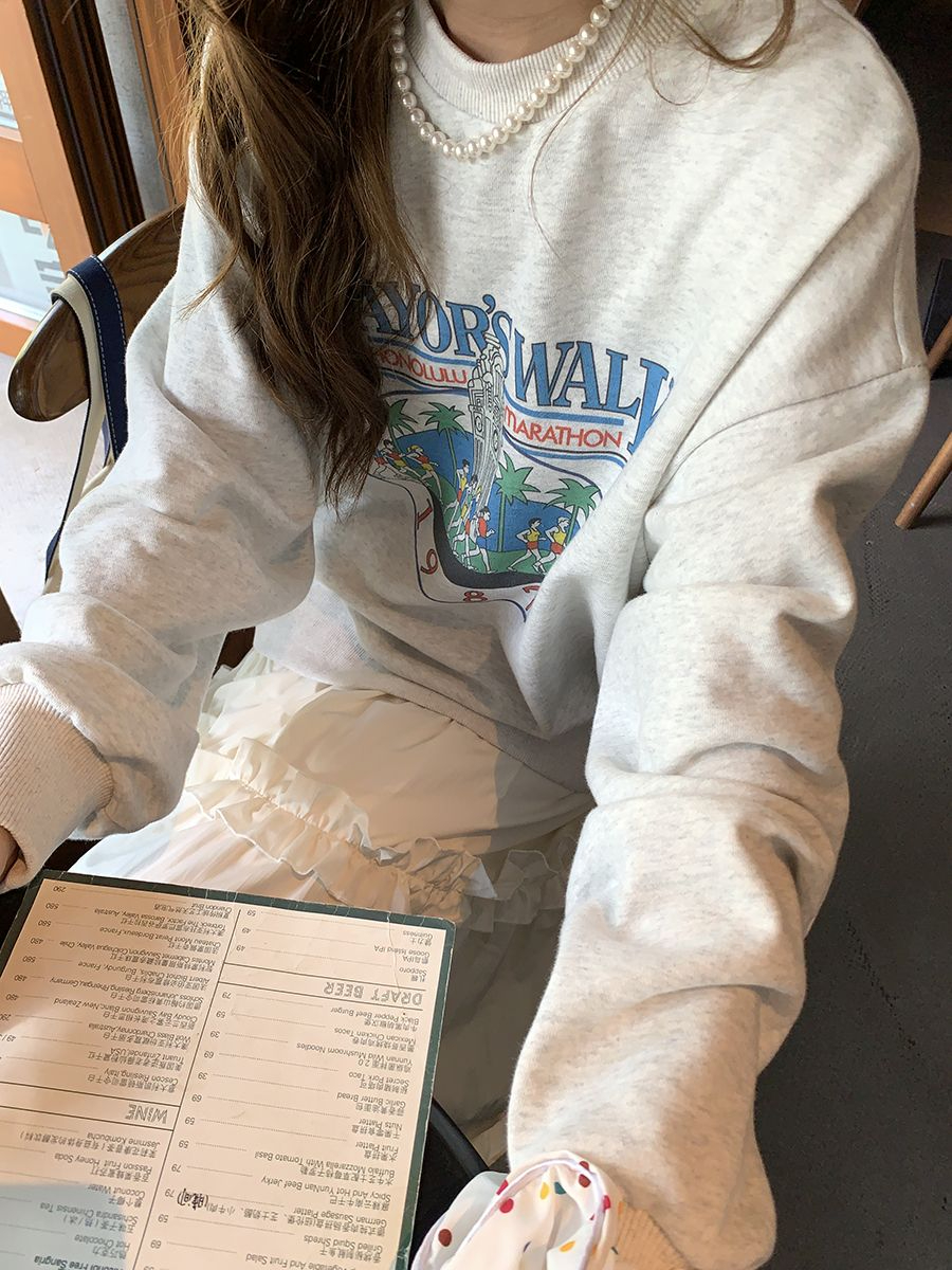 Harajuku BF thickened velvet pullover round neck sweatshirt for female students salt loose top autumn and winter coat lazy style