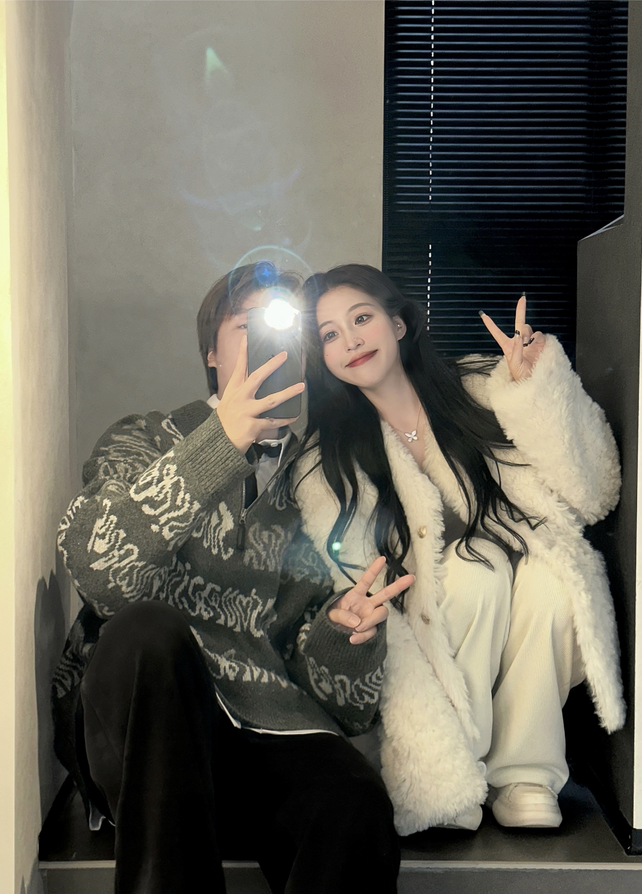 Real shot of fur integrated high-end fur coat ➕ loose and versatile drawstring sports drapey wide-leg trousers
