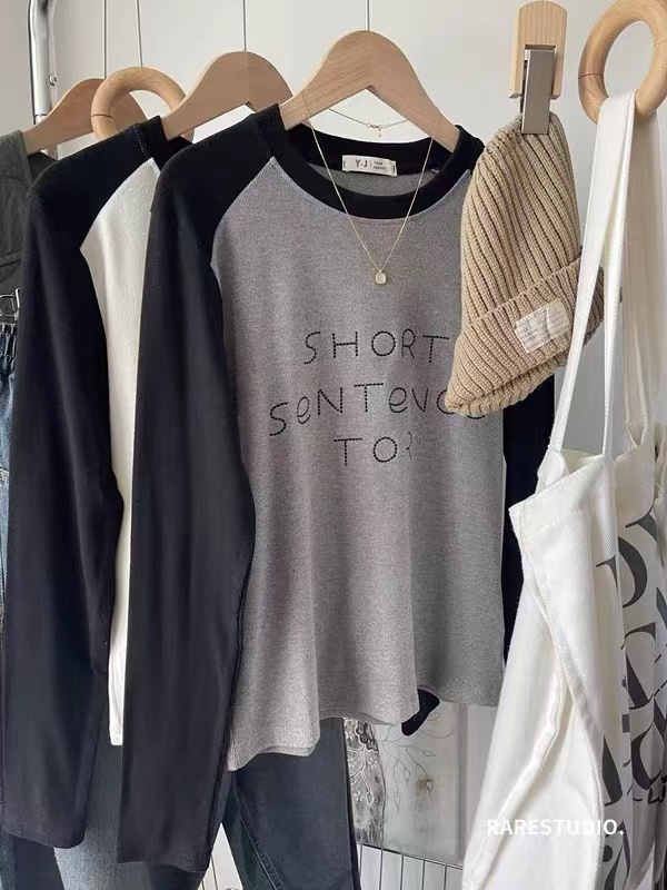 Silk cotton double-sided velvet winter simple printed letter raglan slim long-sleeved T-shirt bottoming for women
