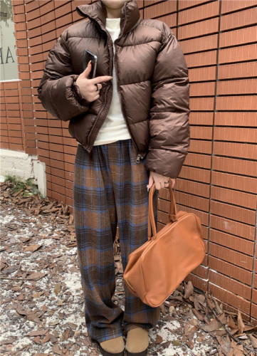 Actual shot of Korean Kendou short cotton coat + fashionable versatile plaid pants