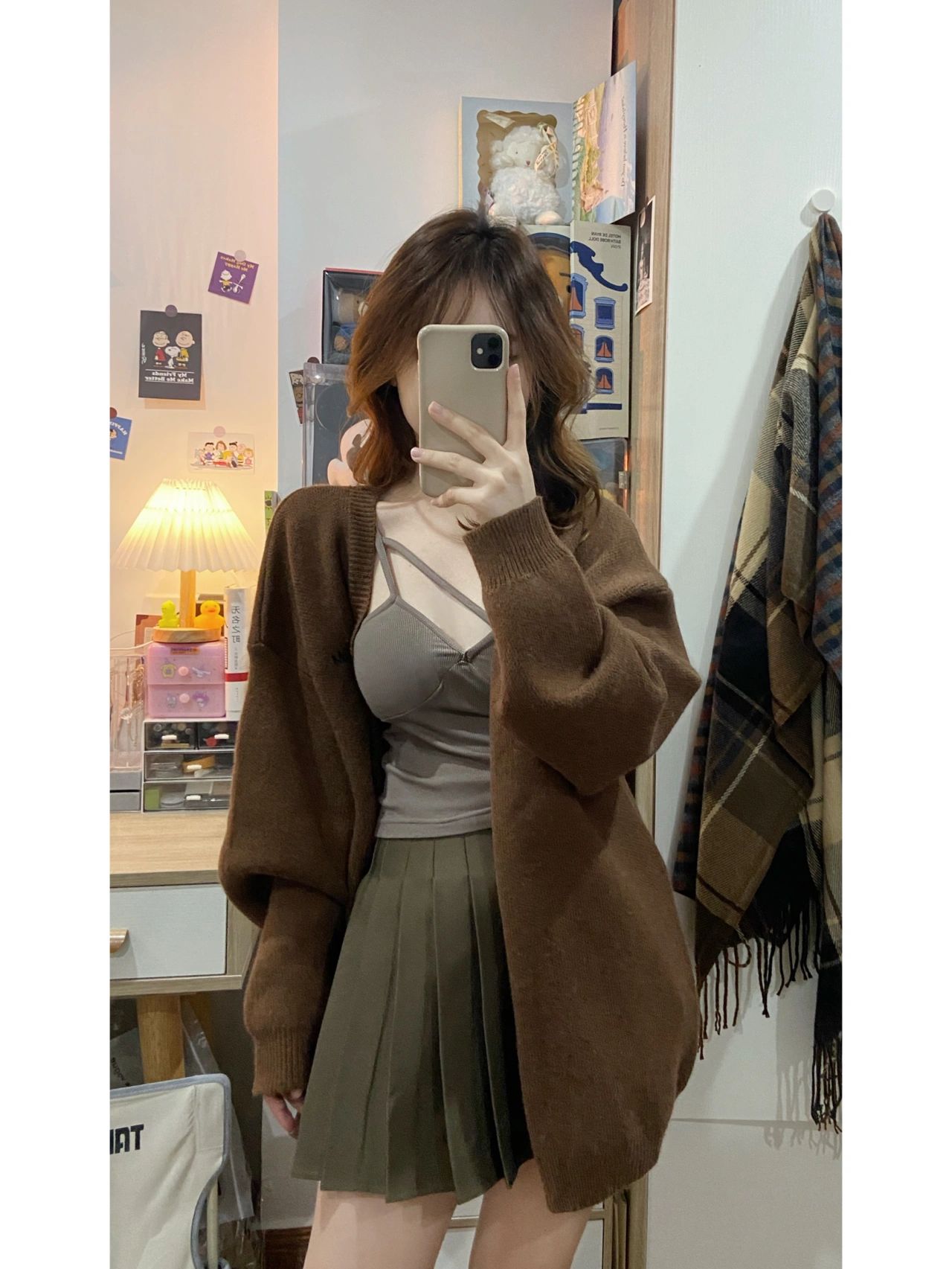 Brown retro sweater jacket for women in autumn and winter, loose and lazy style vintage outer knitted cardigan