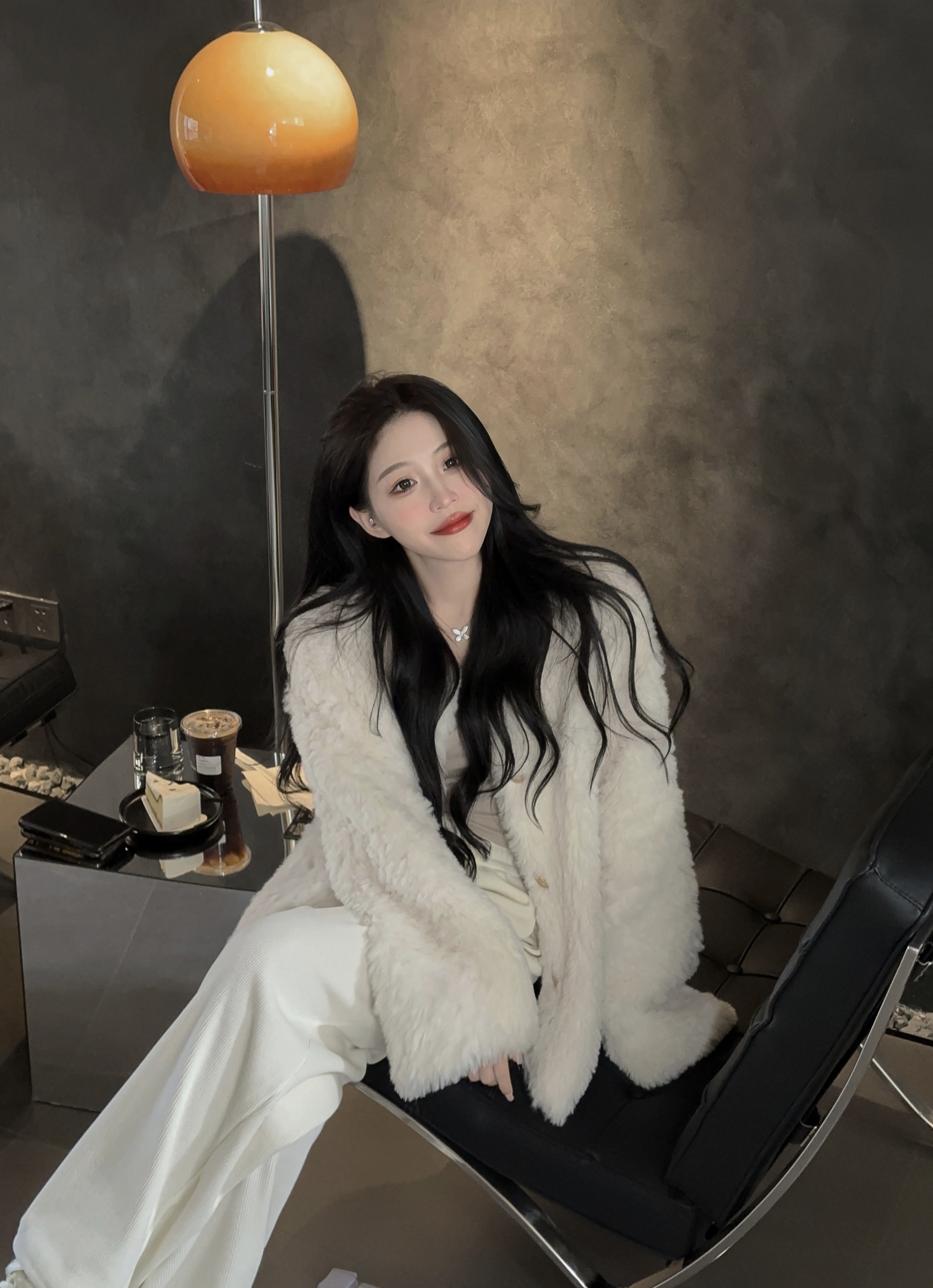 Real shot of fur integrated high-end fur coat ➕ loose and versatile drawstring sports drapey wide-leg trousers