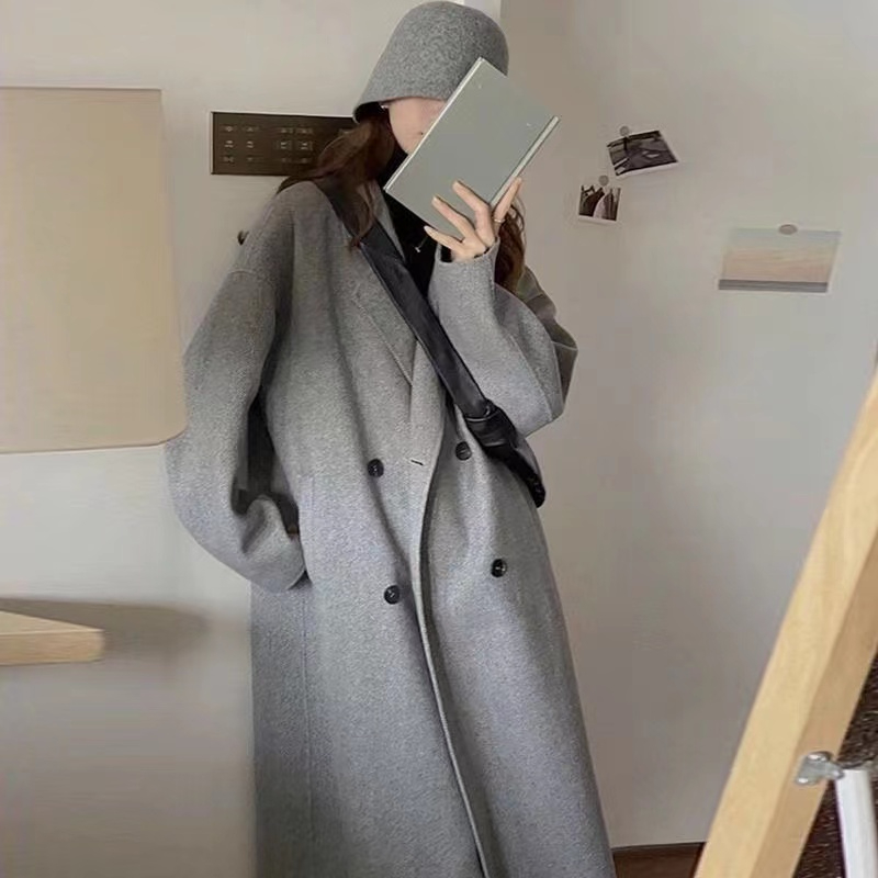 Gentle wind woolen coat for women Korean style winter mid-length woolen top for small people