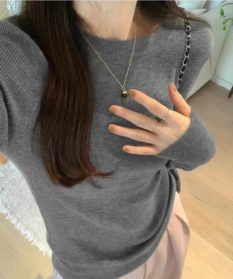 美式辣妹穿搭修身長袖針織打底衫女秋2023新款內搭打底衫顯瘦上衣