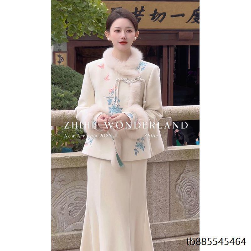至禾Wonderland相思南國新中式福氣感國風刺繡羊毛羽絨服套裝